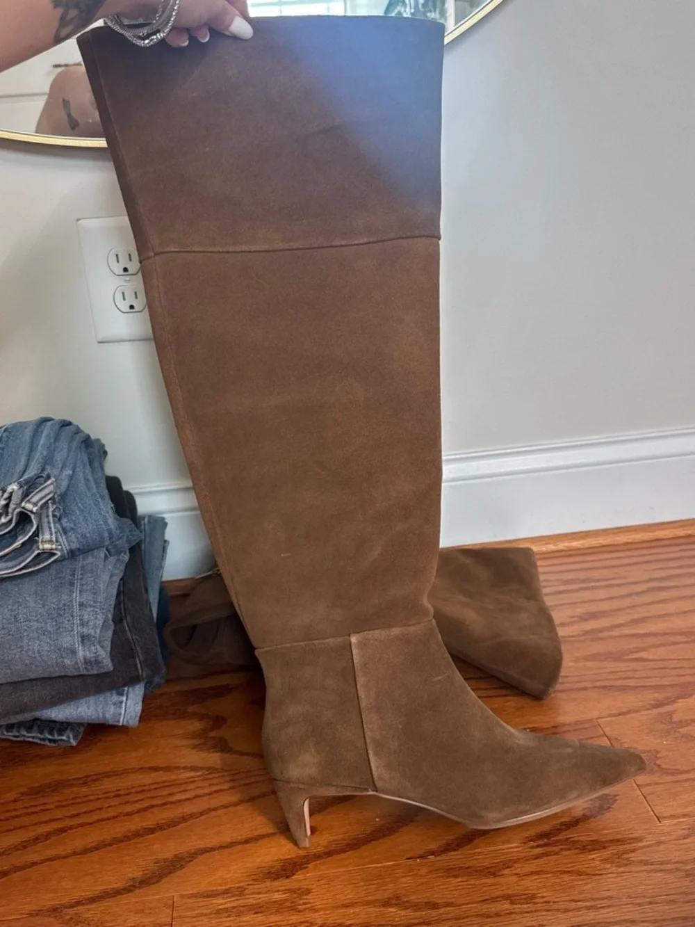 Vince wide calf thigh high Women's Brown Suede Knee-High Boots